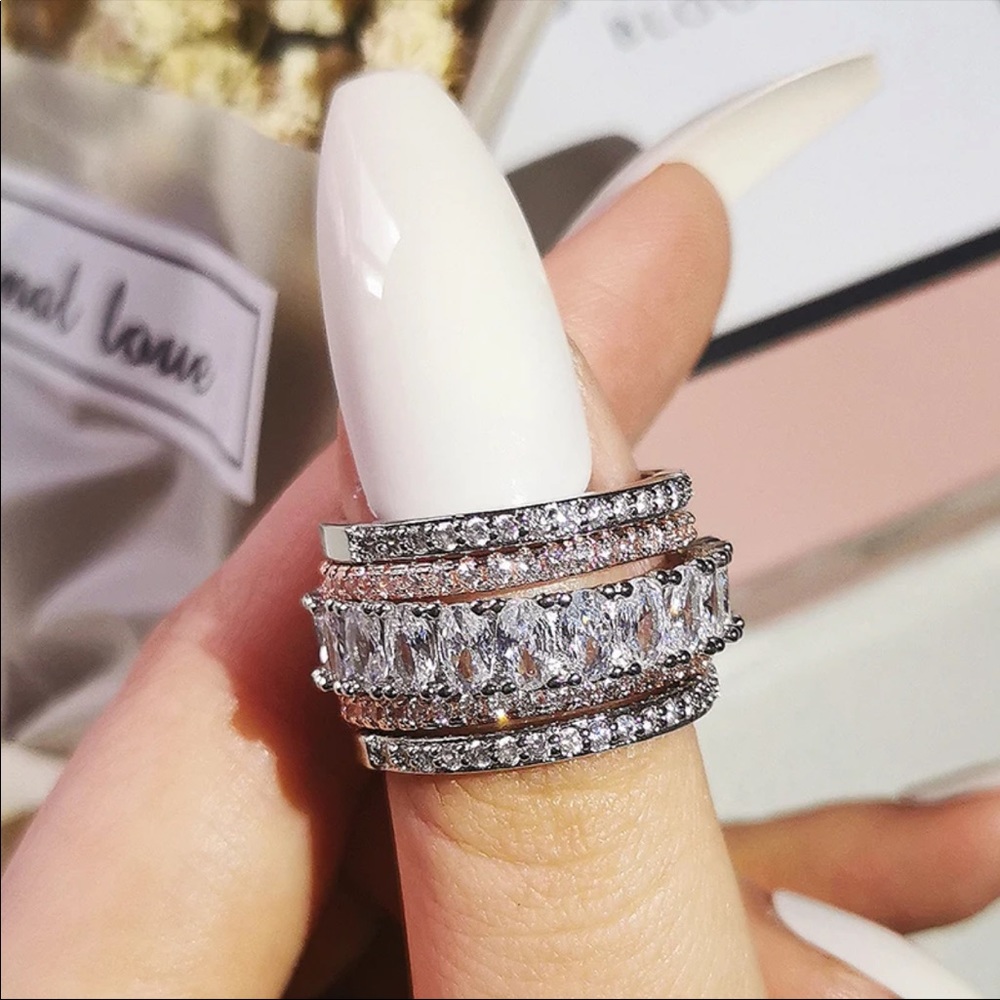 New S925 5 Pieces Diamond Stack Ring Sets - Picture 2 of 7